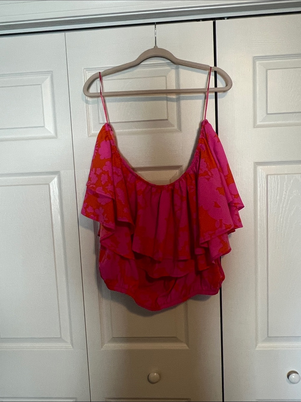 Layered Ruffle off shoulder blouse- Hot Pink Floral